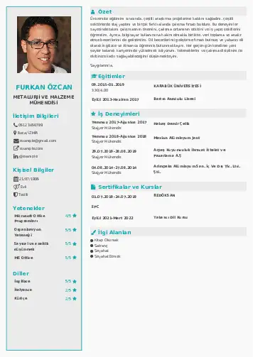 Metalürji Ve Malzeme Mühendisliği Cv Örnekleri cv indir